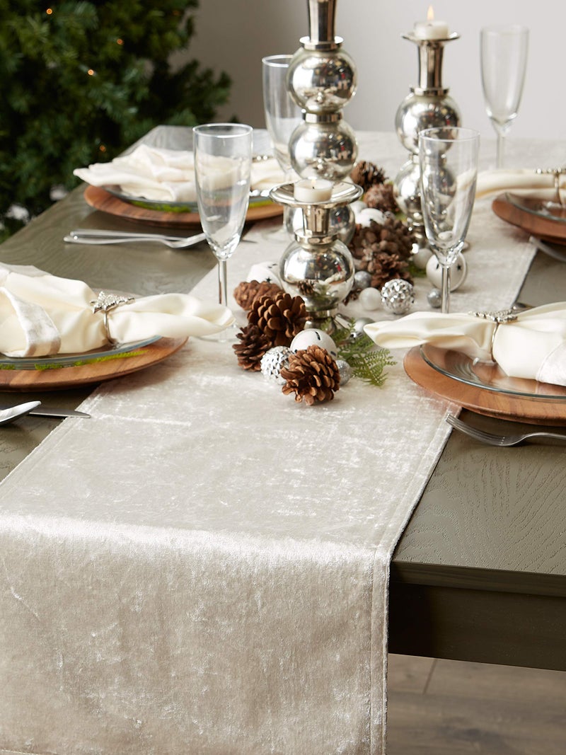 DII Velvet Collection Tabletop, Table Runner, 14x72, Cream - Image 5